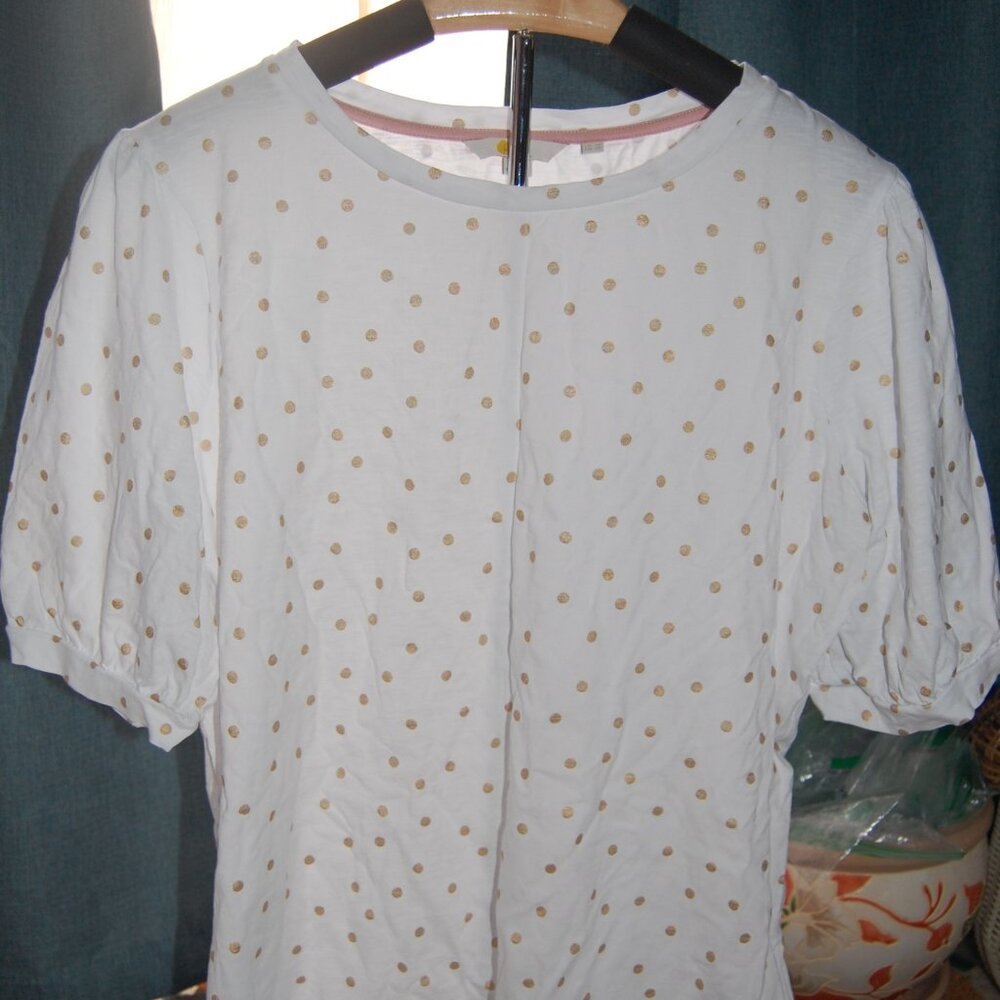 BODEN WOMENS WHITE POLKA-DOT SHIRT SIZE 14